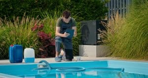 Pool technician checking data